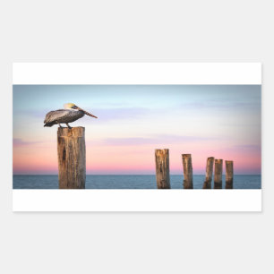 Sticker Rectangulaire Posts & a Pelican   Fort Myers Beach, Floride