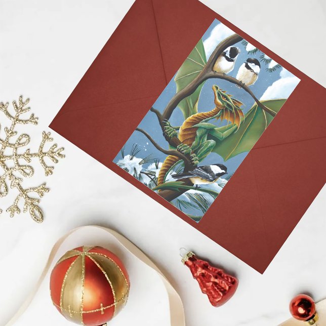 Sticker Rectangulaire Poulet de dragon vert hiver (Créateur téléchargé)