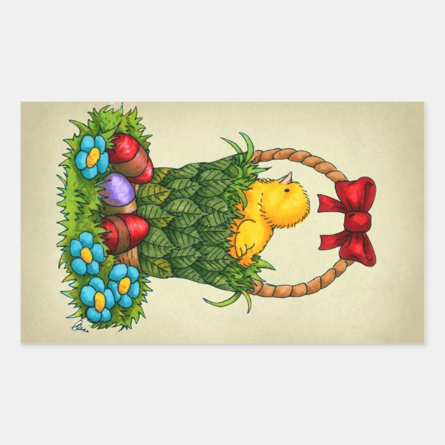 Sticker Rectangulaire Poulet de Pâques mignon (Devant)