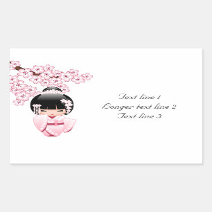 Sticker Rectangulaire Poupée blanche de Kokeshi de kimono - fille de
