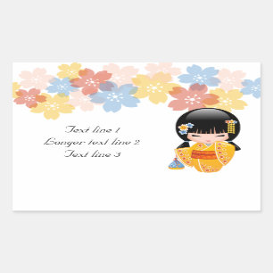 Sticker Rectangulaire Poupée de Kokeshi d'été - fille de geisha jaune