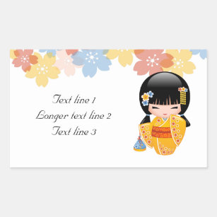 Sticker Rectangulaire Poupée de Kokeshi d'été - fille de geisha jaune de