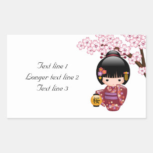 Sticker Rectangulaire Poupée de Sakura Kokeshi - fille de geisha