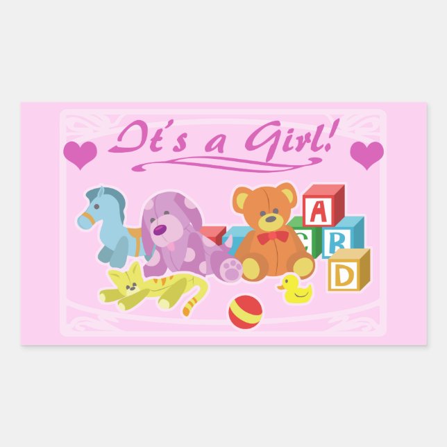 Sticker Rectangulaire Poupées mignonnes - C'est une fille ! (Devant)