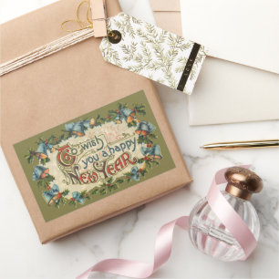 Sticker Rectangulaire Pour vous souhaiter une bonne année, Vintage victo