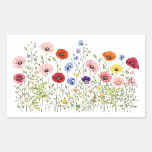 Sticker Rectangulaire Prairie de fleurs sauvages avec des floraisons aqu