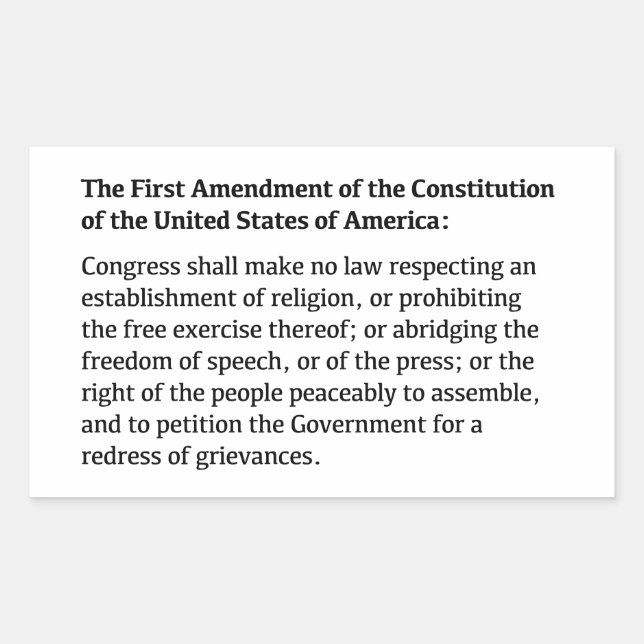 Sticker Rectangulaire Premier amendement de la Constitution (Devant)