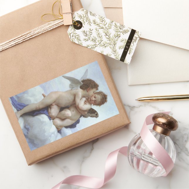 Sticker Rectangulaire Premier Baiser par Bouguereau, Anges victoriens vi (Cadeaux)