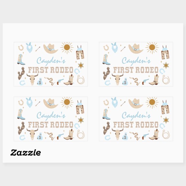 Sticker Rectangulaire Premier Pastel de Rodéo pour Premier Anniversaire (Feuille)