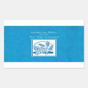 Sticker Rectangulaire Première communion de Parrain, Blé, Raisins Bleu