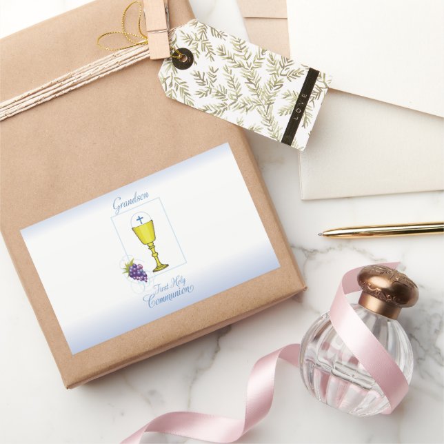 Sticker Rectangulaire Première communion de petit-fils, Chalice avec hôt (Cadeaux)