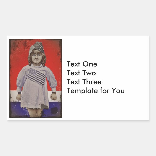 Sticker Rectangulaire Première Guerre mondiale, fille en robe de drapeau (Devant)