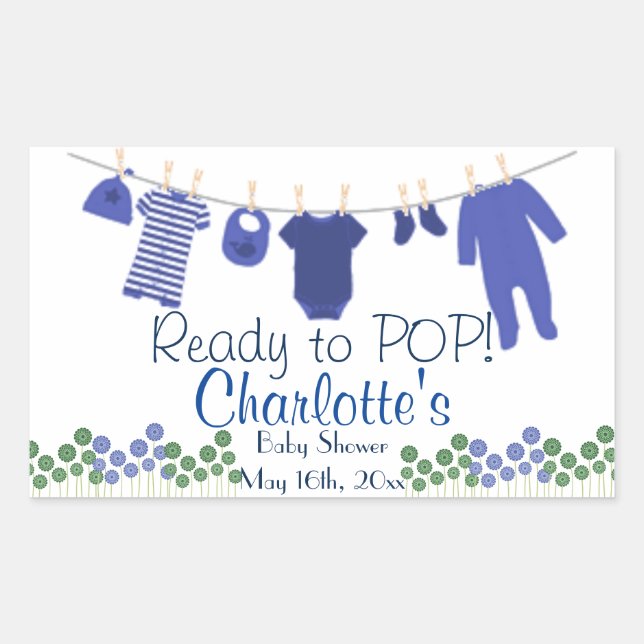 Sticker Rectangulaire Prêt à POP! Baby shower de linge de bébé (Devant)