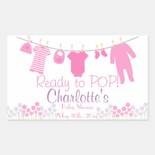 Sticker Rectangulaire Prêt à POP! Baby shower de linge de bébé rose