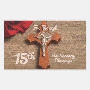 Sticker Rectangulaire Prêtre 15ème anniversaire de l'Ordination Rose et