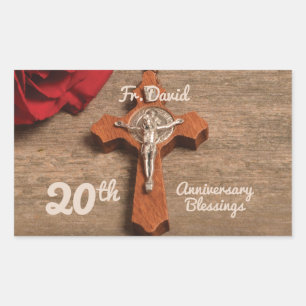 Sticker Rectangulaire Prêtre 20ème anniversaire de l'Ordination Rose et