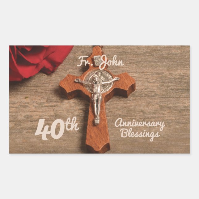 Sticker Rectangulaire Prêtre 40ème anniversaire de l'Ordination Rose et  (Devant)