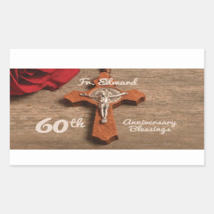Sticker Rectangulaire Prêtre 60ème anniversaire de l'Ordination Rose et