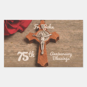 Sticker Rectangulaire Prêtre 75ème anniversaire de l'Ordination Rose et