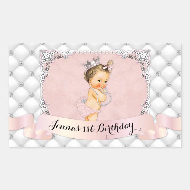 Sticker Rectangulaire Princess Blush Pink Diamonds Pearls (Devant)