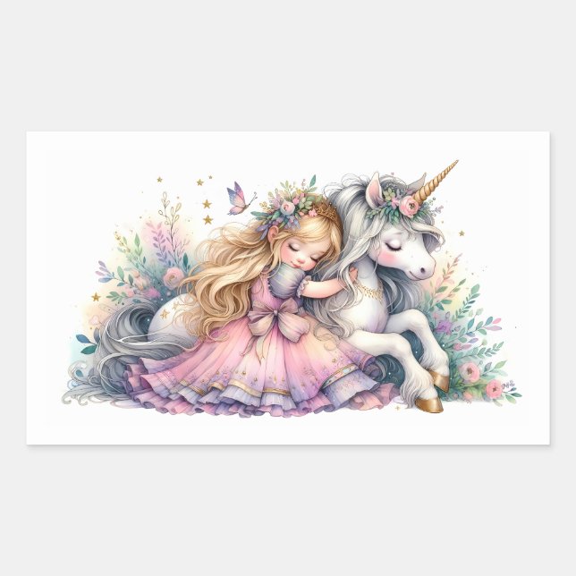 Sticker Rectangulaire Princess Unicorn Pastel Fairytale Fantasy (Devant)