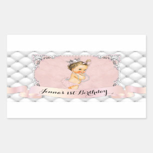 Sticker Rectangulaire Princesse Rose Pâle Diamants Perles