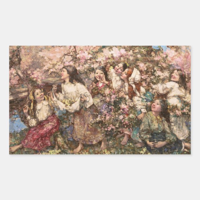 Sticker Rectangulaire Printemps (par Edward Atkinson Hornel) (Devant)