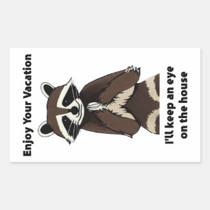 Sticker Rectangulaire Profitez De Votre Vacance Mischievous Raccoon