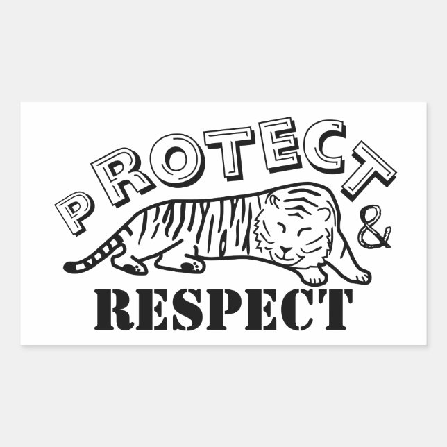 Sticker Rectangulaire Protéger et respecter le tigre sauvage (Devant)