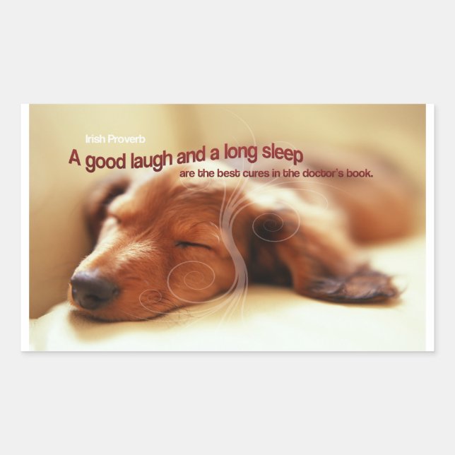 Sticker Rectangulaire Proverbe irlandais et chien couché (Devant)