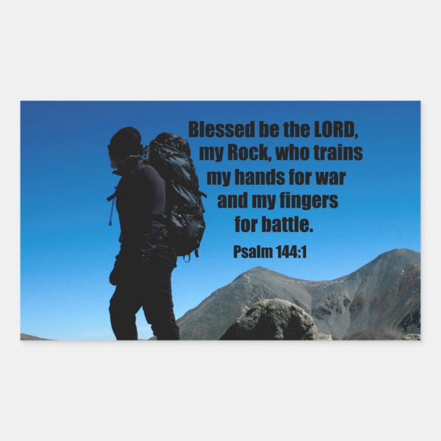 Sticker Rectangulaire Psaume 144:1 Béni soit le Seigneur mon rocher qui (Devant)