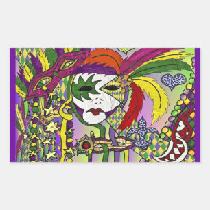 Sticker Rectangulaire Psychédélique Mardi Gras Plumes Masques Cadeaux Vê
