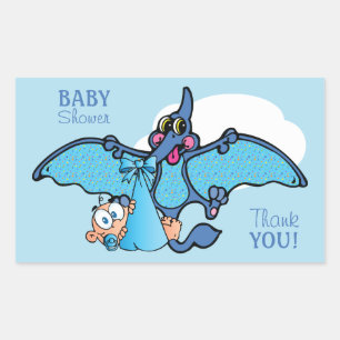 Sticker Rectangulaire Pterodactyl Dinosaur C'est un Baby shower garçon