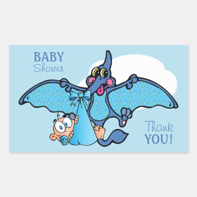 Sticker Rectangulaire Pterodactyl Dinosaur C'est un Baby shower garçon (Devant)