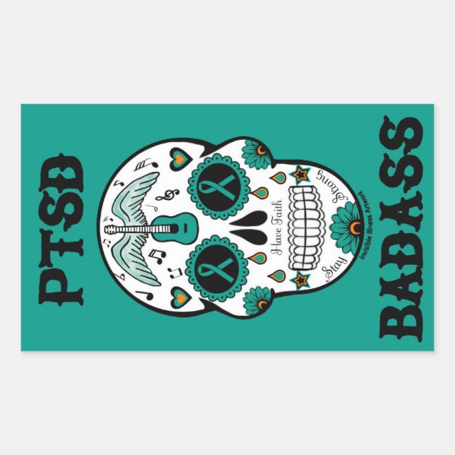 Sticker Rectangulaire PTSD Badass crâne à sucre (Devant)