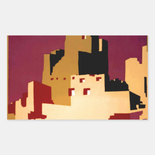 Sticker Rectangulaire Pueblos Anciens du Sud-Ouest WPA Poster Art