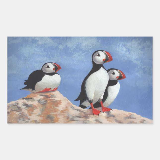Sticker Rectangulaire Puffin Trio (Devant)