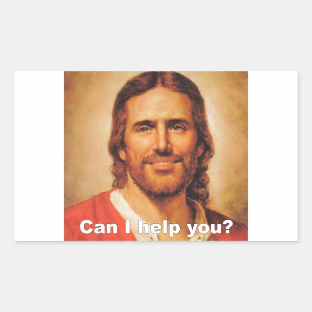 Sticker Rectangulaire Puis-Je Vous Aider ? (Devant)