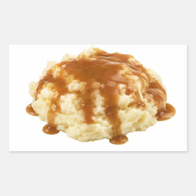 Sticker Rectangulaire Purée de Pommes de Terre Crémeuse avec Sauce (Devant)