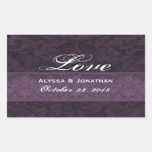 Sticker Rectangulaire Purple Mariage Love Damask et Ruban