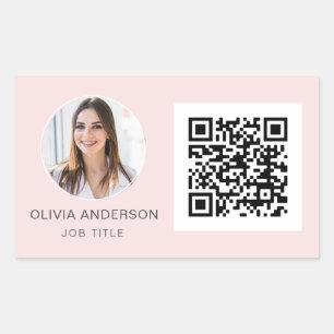 Sticker Rectangulaire QR Code professionnel photo Blush rose rectangulai