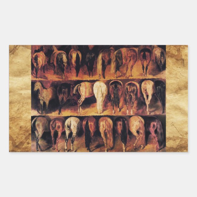 Sticker Rectangulaire Quartier arrière des chevaux, parchemin (Devant)
