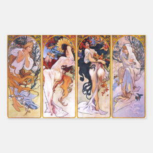Sticker Rectangulaire Quatre saisons par Alphonse Mucha 1895