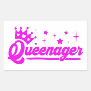 Sticker Rectangulaire Queenager avec Couronne rose et T-shirt Stars