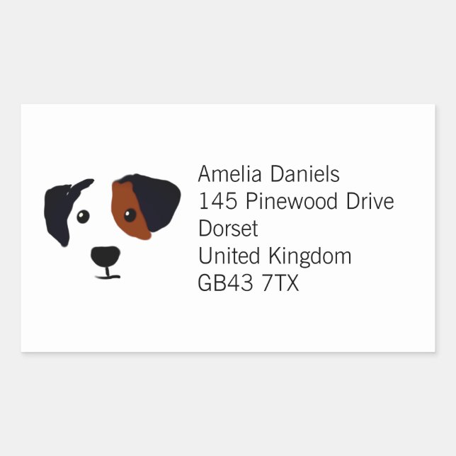Sticker Rectangulaire Quizzical Happy Dog Adresse de retour (Devant)
