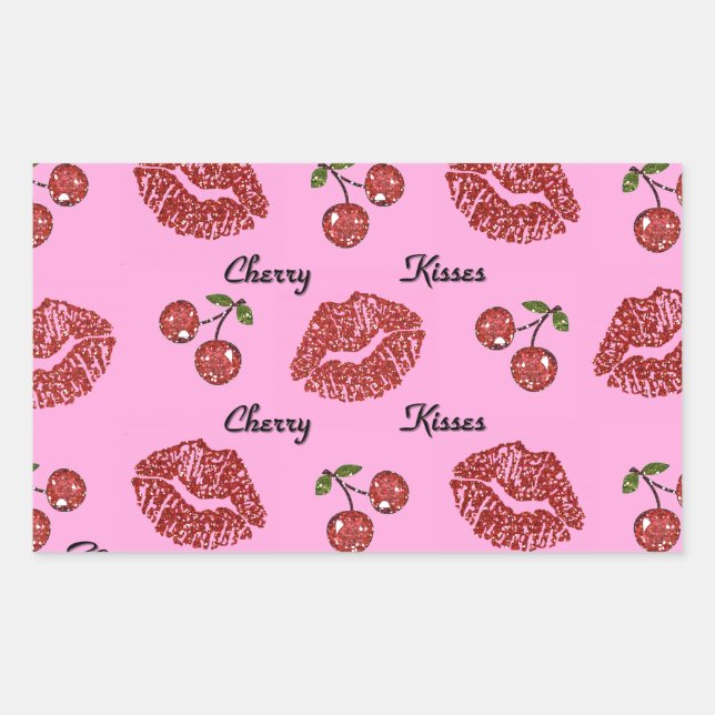 Sticker Rectangulaire RAB Rockabilly Baisers de Cerise sur Rose (Devant)