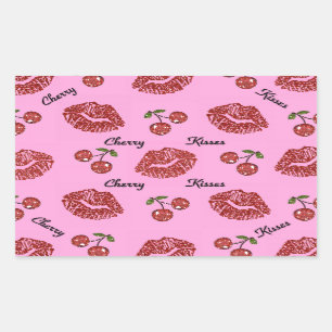 Sticker Rectangulaire RAB Rockabilly Baisers de Cerise sur Rose