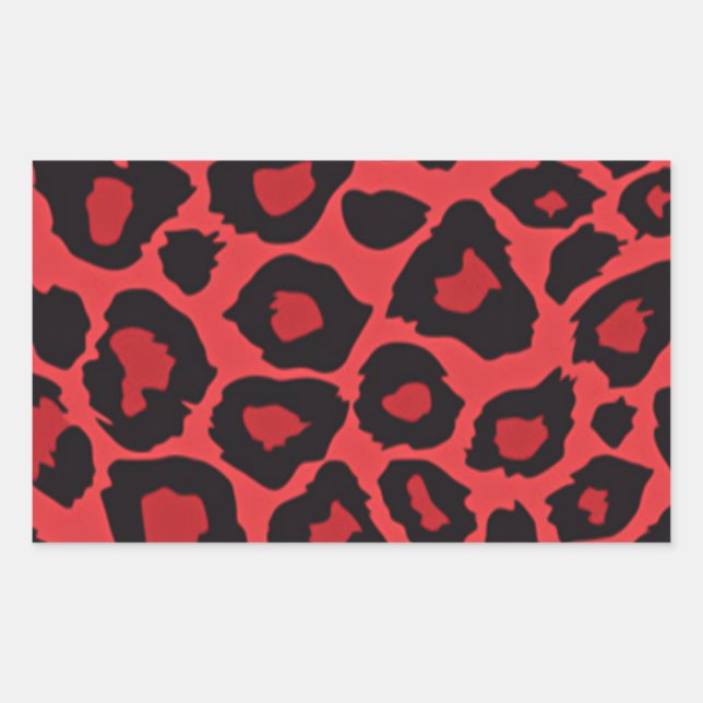Sticker Rectangulaire RAB Rockabilly Imprimé Léopard Rouge Noir (Devant)