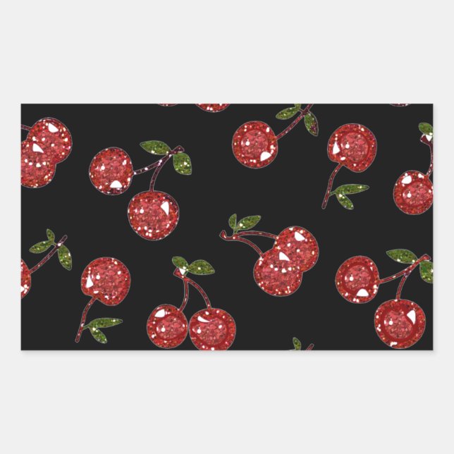 Sticker Rectangulaire RAB Rockabilly très cerise cerises sur noir (Devant)
