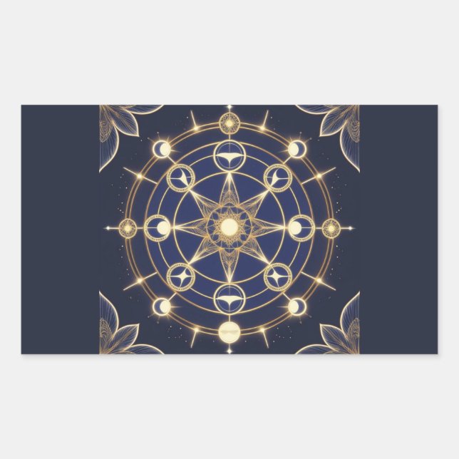 Sticker Rectangulaire Radiance Divine – Mandala Doré de l'Éveil (Devant)